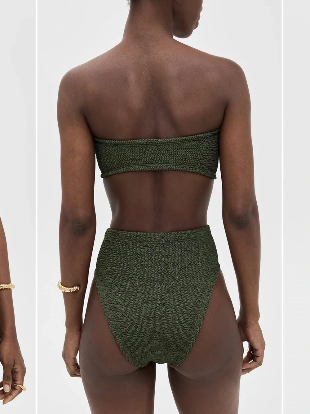 Hunza G Olive Green Textured Bandeau Bikini Set